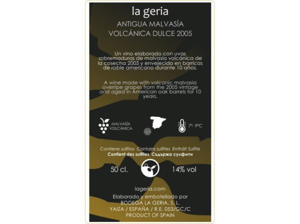 Antigua Malvasía Volcánica Dulce edición limitada 50 cl. - Imagen 2