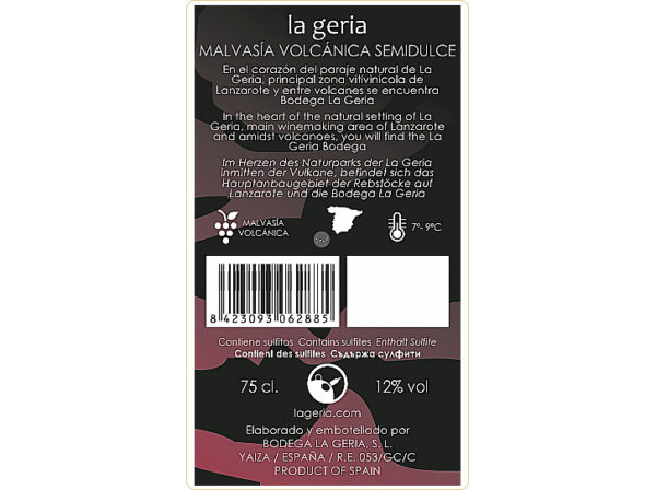 Manto Malvasía Volcánica Semidulce 75 cl. - Imagen 2